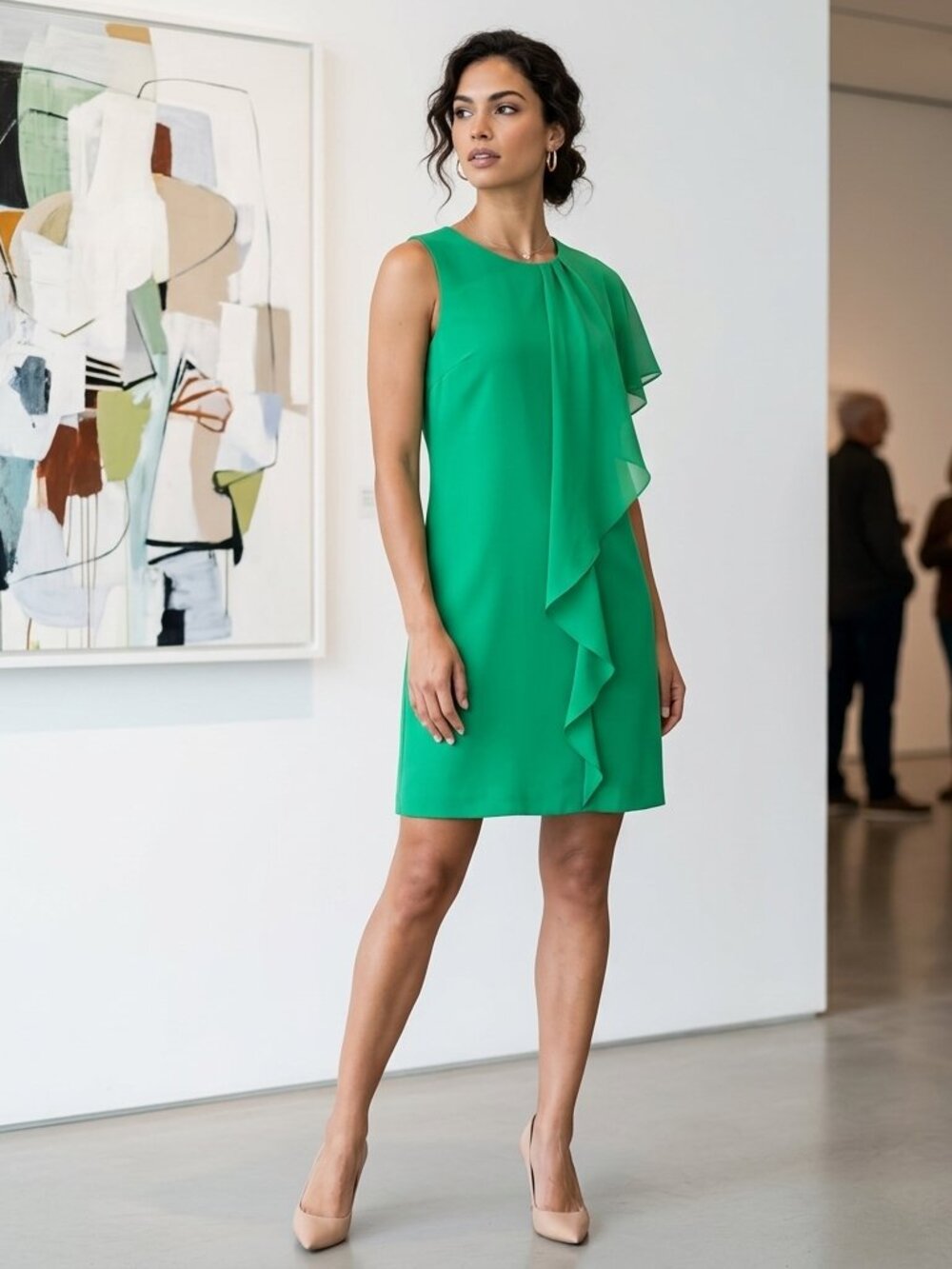 Phase Eight Green Ruffle Front Sleeveless Sheath Dress UK 14 US 10